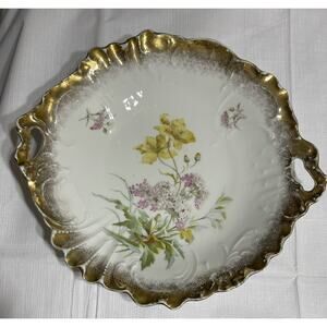 CT Carl Tielsch Germany Purple Yellow Floral Gilt Porcelain Shallow Bowl‎